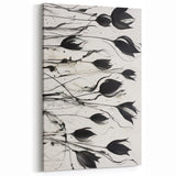 Monochrome Electric Floral Art: Bold Black Tulips on Modern Canvas