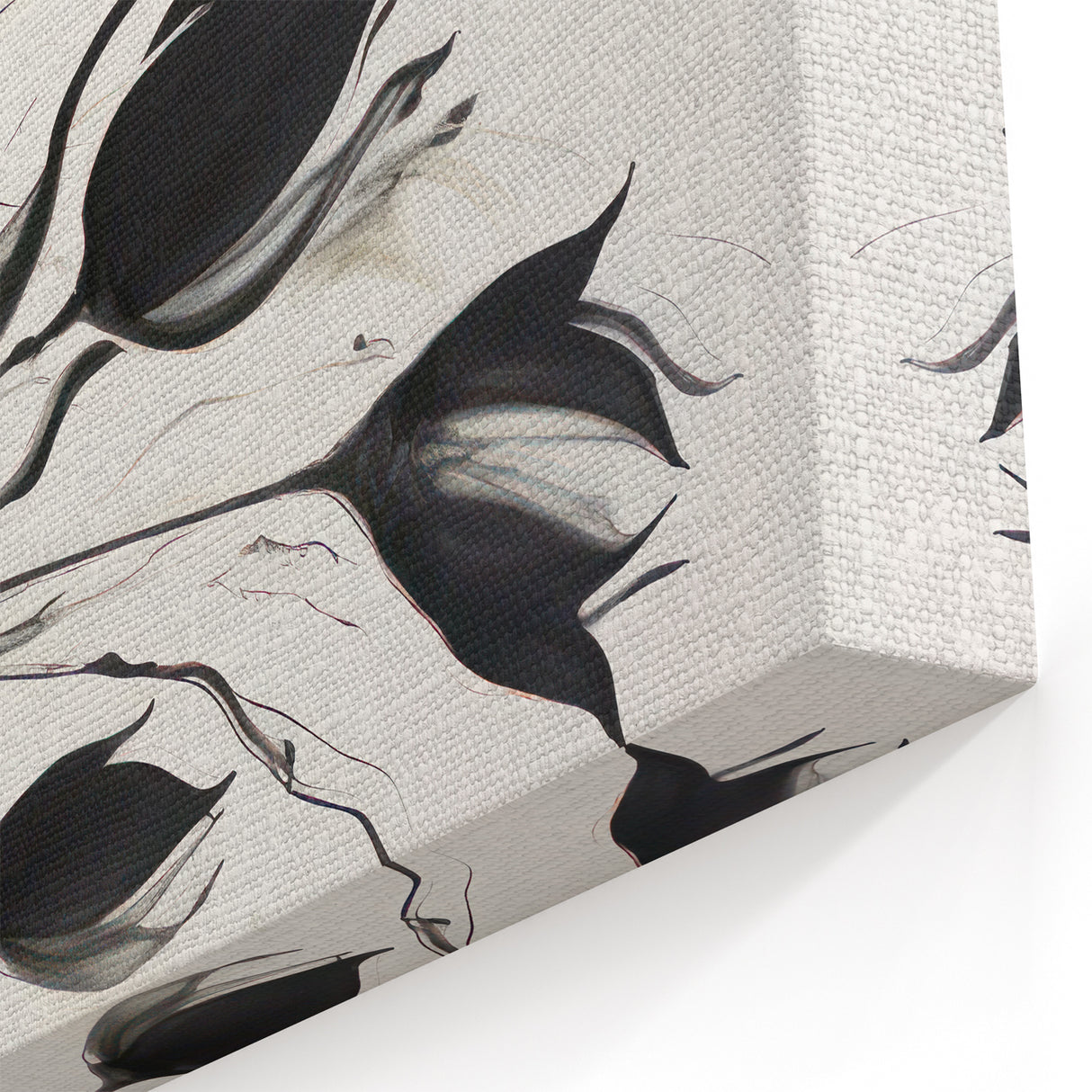 Monochrome Electric Floral Art: Bold Black Tulips on Modern Canvas