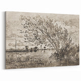 Medieval Gothic Canvas - Riverside Landscape Art for Dark Decor Style