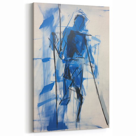 Abstract Electric Blue Figure Art: Dynamic Modern Canvas Wall Print