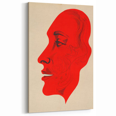 Bold Electric Red Portrait Art: Abstract Modern Face Canvas Wall Print