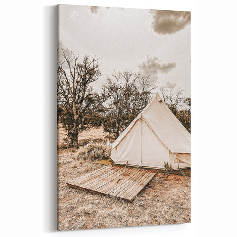 Rustic Camping Tent Wall Art – Farmhouse Adventure-Inspired Decor Print