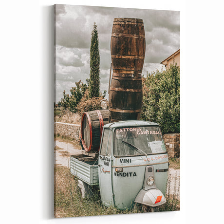 Vintage Wine Barrel Truck Wall Art – Rustic Farmhouse Decor Print