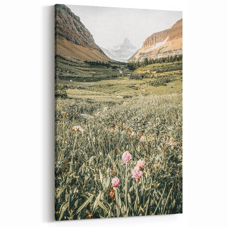 Rustic Farmhouse Wall Art - Serene Mountain Valley with Wildflowers