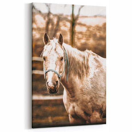 Vintage Farmhouse Wall Art - Majestic Horse in Rustic Country Scene