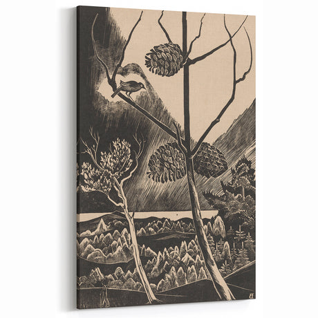Vintage Gothic Landscape Print - Forest and Bird - Gothic Wall Art Decor