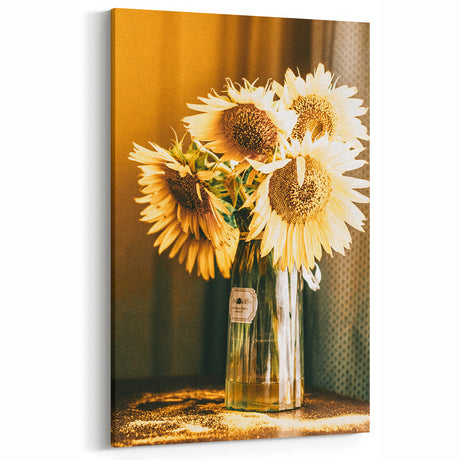 Farmhouse Wall Art - Rustic Sunflower Bouquet in Vintage Glass Vase
