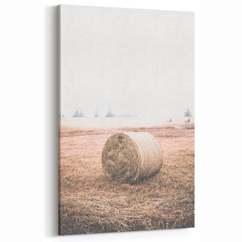 Farmhouse Wall Art - Rustic Hay Bale in Field for Country Style Decor