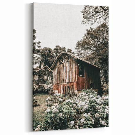 Farmhouse Wall Art - Rustic Barn with Garden Flowers for Country Decor