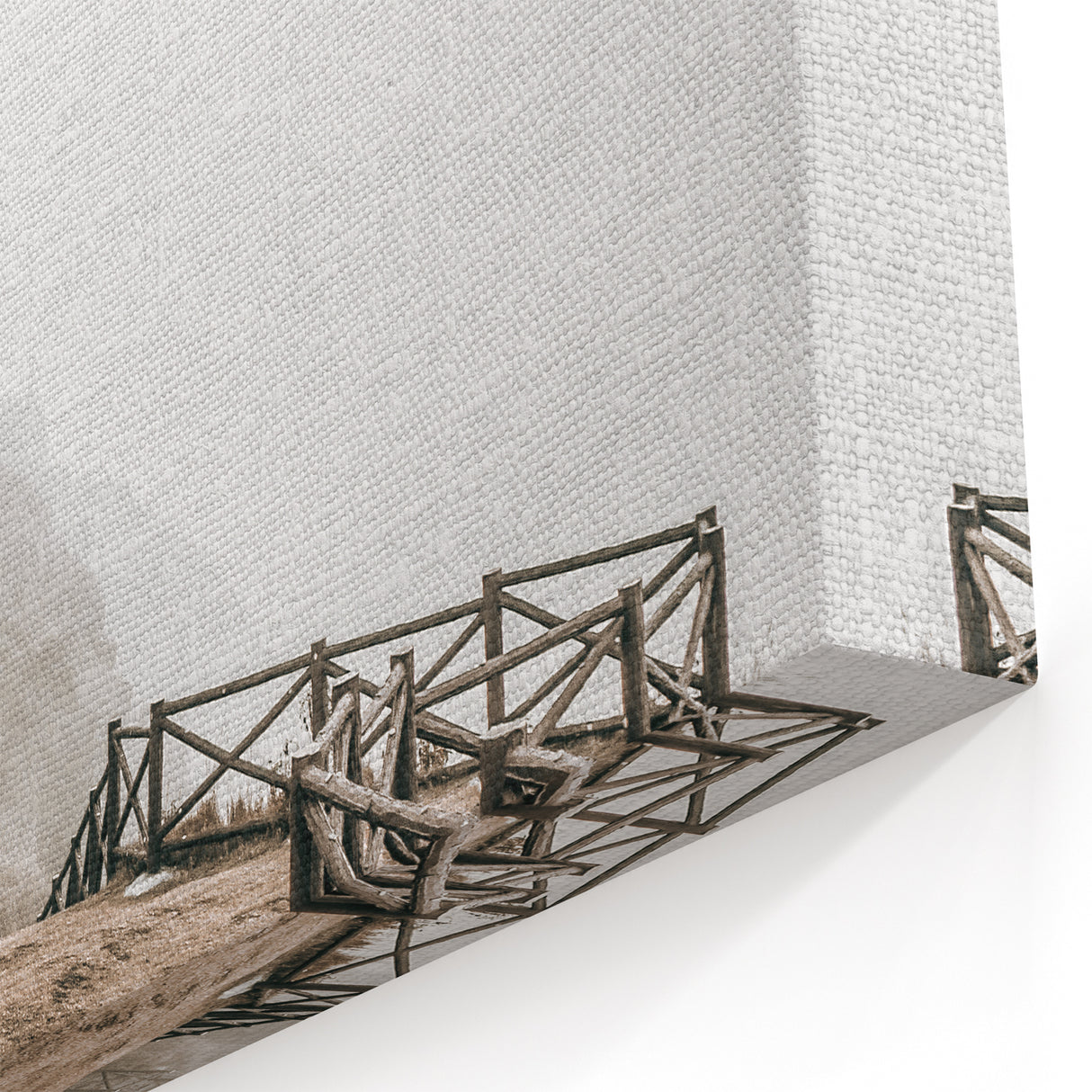 Farmhouse Wall Art: Rustic Fence on Misty Hillside Landscape Décor