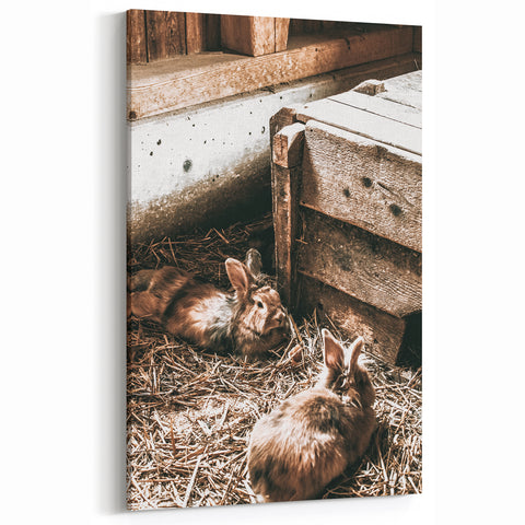 Farmhouse Wall Art: Cozy Rabbits in Rustic Barn Décor