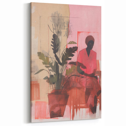 Abstract Electric Art Canvas - Vibrant Pink and Earthy Botanical Design