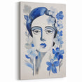 Electric Art Canvas - Blue Floral Portrait with Monochrome Accents