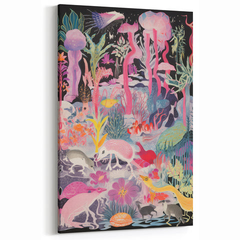 Electric Art Canvas - Vibrant Fantasy Jungle with Colorful Creatures