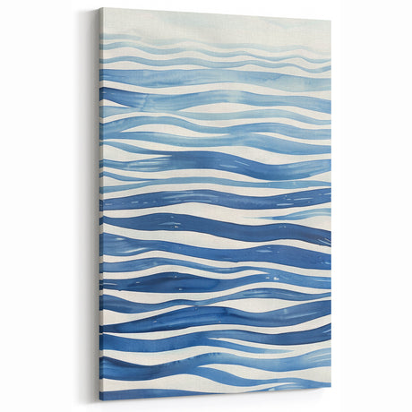 Coastal Wall Art: Wavy Blue Lines - Abstract Ocean-Inspired Watercolor Print