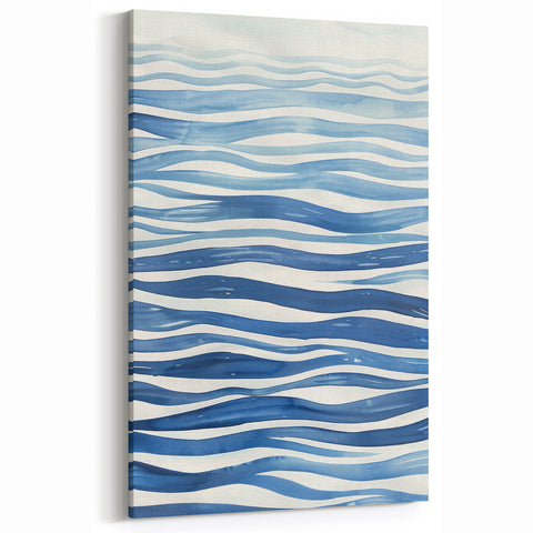 Coastal Wall Art: Wavy Blue Lines - Abstract Ocean-Inspired Watercolor Print