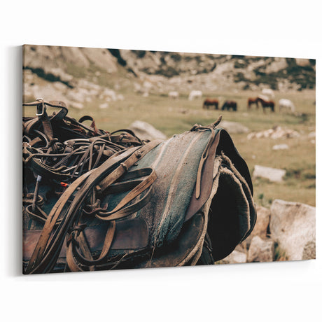 Rustic Saddle and Horses Farmhouse Wall Art – Country Style Decor