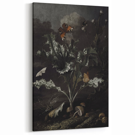 Moody Art Prints - Thistle and Butterfly Scene in Dark Nature Tones