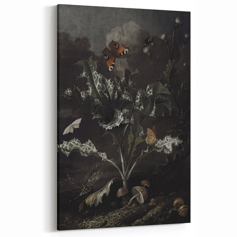 Moody Art Prints - Thistle and Butterfly Scene in Dark Nature Tones