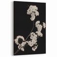 Dark Moody Wall Art - Elegant White Blossoms on Black Background