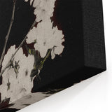 Dark Moody Wall Art - Elegant White Blossoms on Black Background