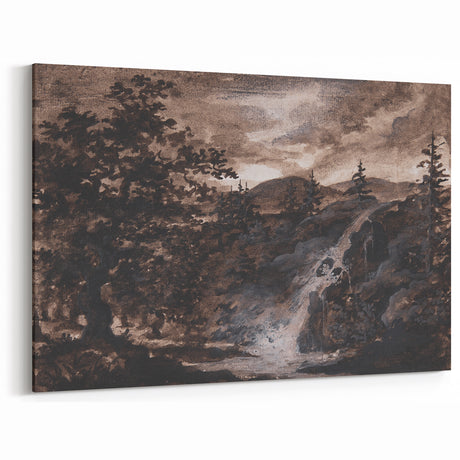 Dark Moody Wall Art - Timeless Waterfall Scene with Dramatic Shadows