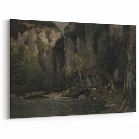 Moody Interior Art - Serene Cliffside Landscape with Deep Forest Tones