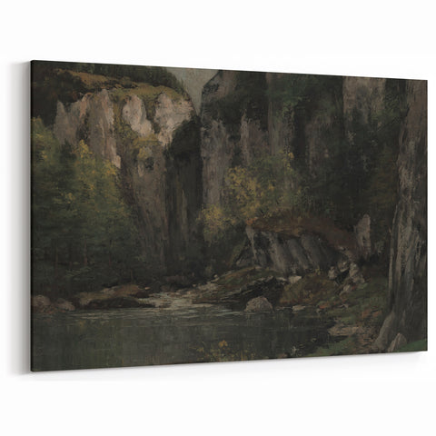 Moody Interior Art - Serene Cliffside Landscape with Deep Forest Tones