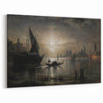 Dark Moody Venice Night Art - Atmospheric Gondola Scene for Interiors