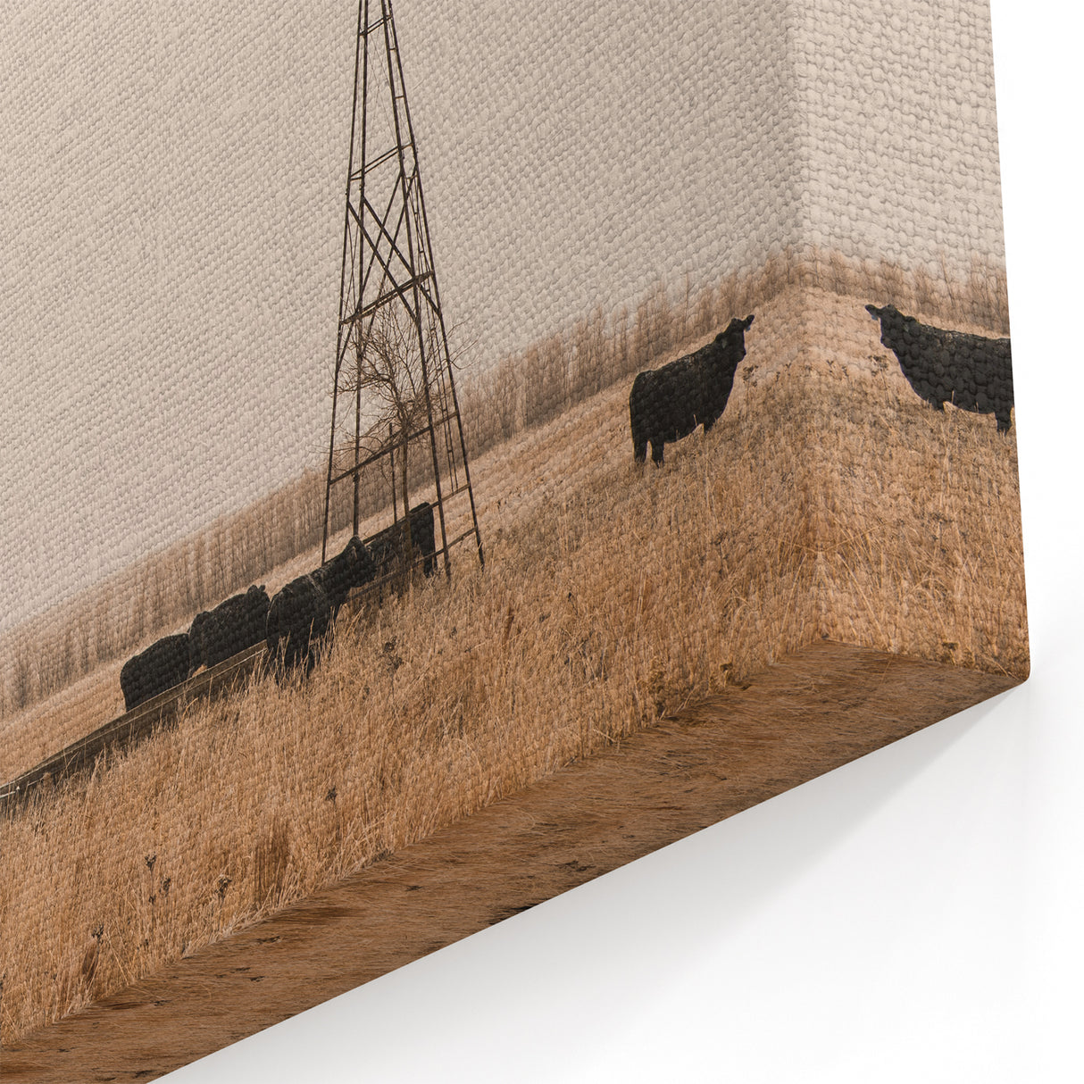 Farmhouse Wall Art: Windmill & Cattle Scene - Rustic Country Decor