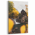 Old Mill by the Waterfall - Rustic Autumn Landscape Art