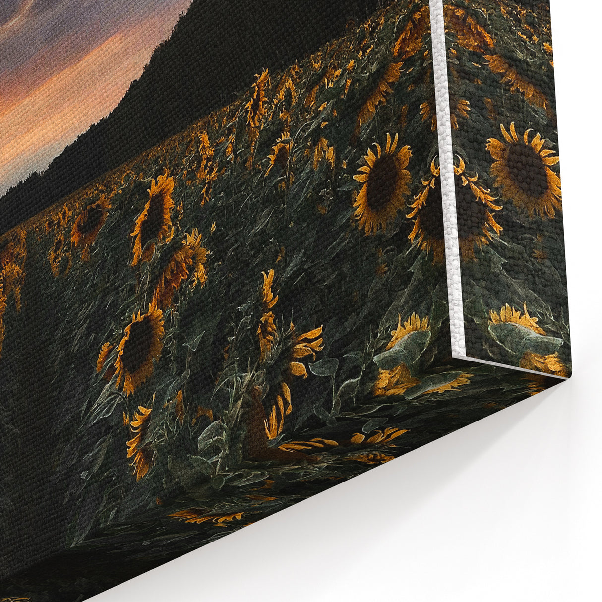 Sunset Sunflower Field - Rustic Floral Landscape Art