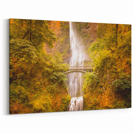 Golden Multnomah Falls Canvas Wall Art - Autumn-Inspired Scenic Decor