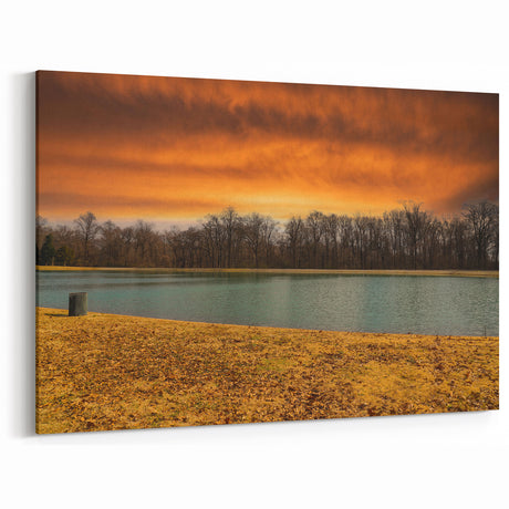 Tennessee Wall Art - Golden Sunset Over Lake and Trees Landscape Canvas