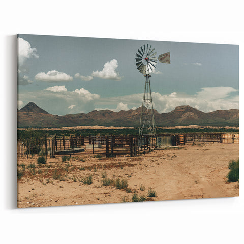 Desert Windmill Farmhouse Wall Art – Rustic Country Style Decor Print