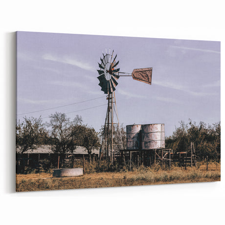 Windmill and Water Tanks Farmhouse Wall Art – Rustic Country Decor Print