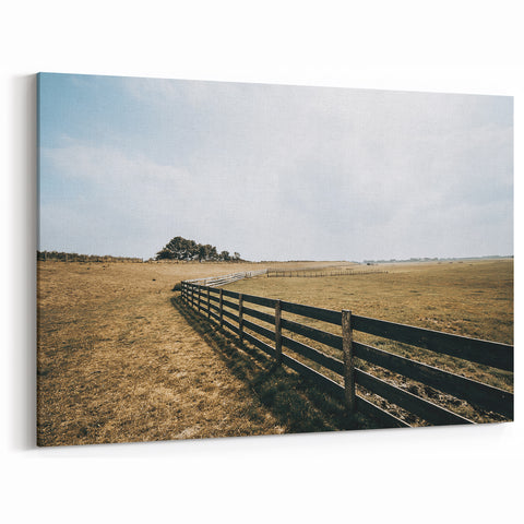 Open Field and Fence Farmhouse Wall Art – Rustic Country Style Print