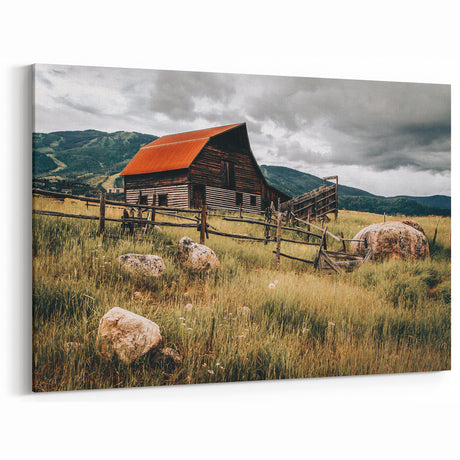 Vintage Farmhouse Wall Art: Rustic Barn in Field - Country Style Decor