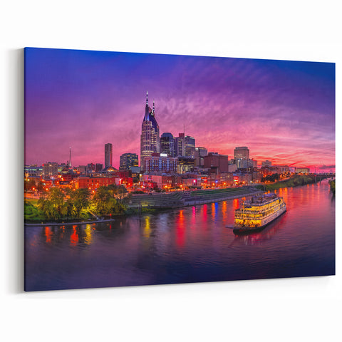 Nashville Sunset Cityscape - Vibrant Tennessee River and Skyline Print