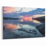 Minnesota Lakeside Sunset Lighthouse - Framed and Canvas Wall Art Decor