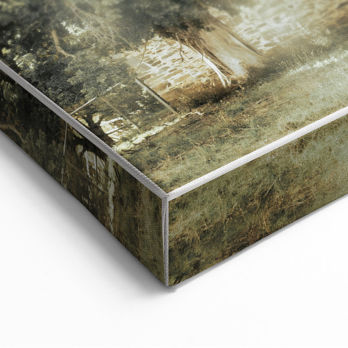 Rustic Wall Art: Serene Forest & Stone Structure – Farmhouse Decor Print
