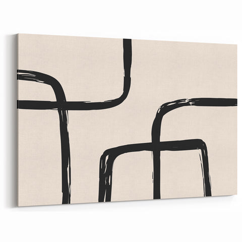 Artistic Bohemian Style Canvas - Abstract Black and Beige Boho Wall Art