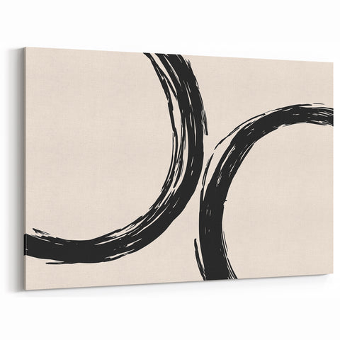 Boho Decor Canvas - Abstract Black Circles on Beige Bohemian Wall Art