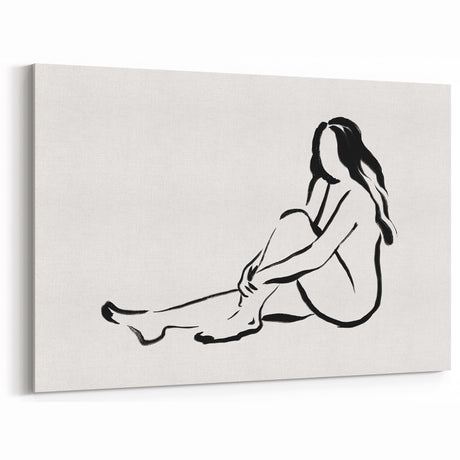 Boho Chic Wall Art - Minimalist Line Art Nude Figure Bohemian Canvas