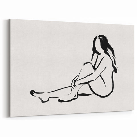 Boho Chic Wall Art - Minimalist Line Art Nude Figure Bohemian Canvas