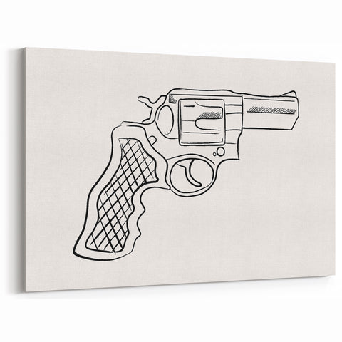 Boho Decor Canvas - Bold Minimalist Revolver Line Art Bohemian Wall Art