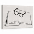 Bohemian Wall Art - Minimalist Line Art of Open Book and Glasses Canvas