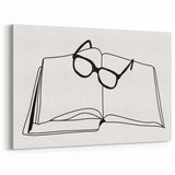 Bohemian Wall Art - Minimalist Line Art of Open Book and Glasses Canvas