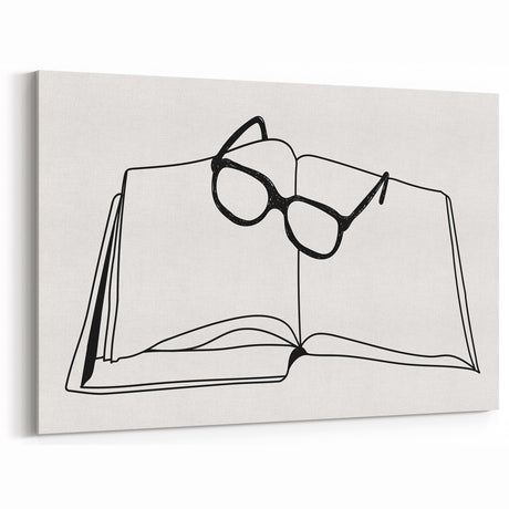 Bohemian Wall Art - Minimalist Line Art of Open Book and Glasses Canvas