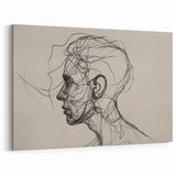 Boho Wall Decor - Abstract Line Art Portrait in Black Bohemian Canvas